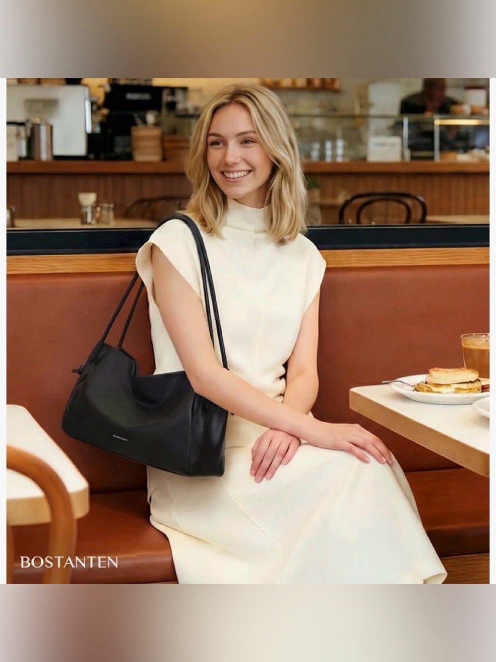 BOSTANTEN Black Pebbled Vegan Leather Shoulder Bag NWT - Picture 4 of 5